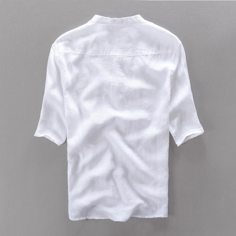 シャツ メンズ 男性用 亜麻 リネン 半袖 立襟 中国風 チャイナカラー カジュアル トップス 薄手 M L XL XXL 3XL ホワイト 白 ライトブルー 水色 カーキ