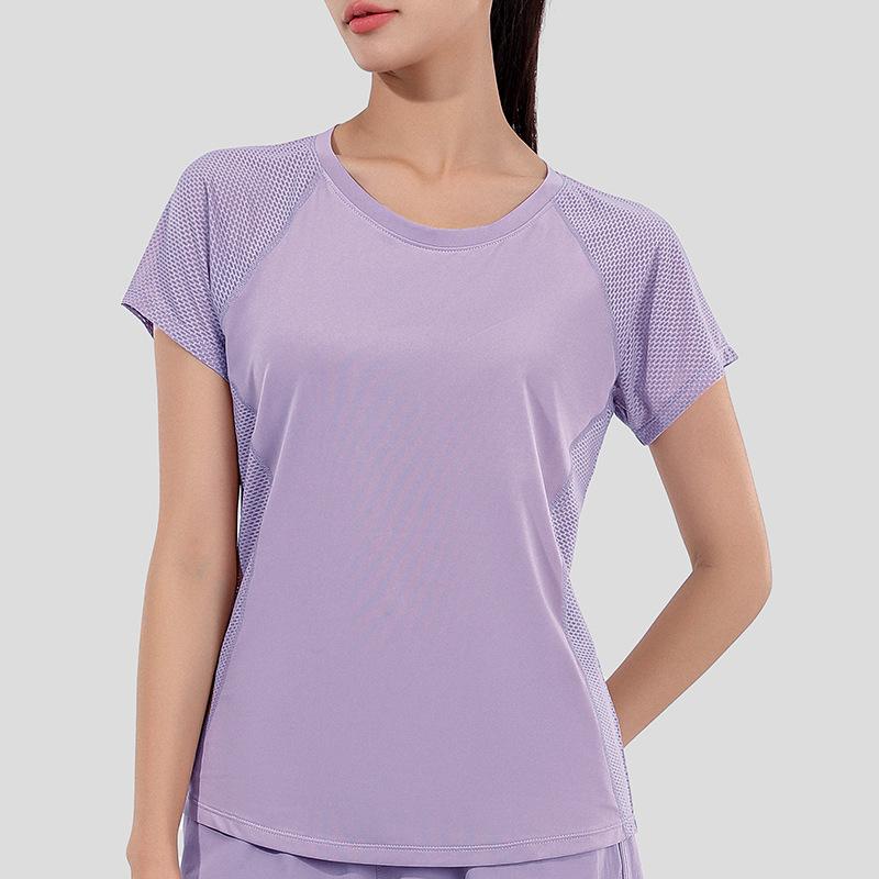 Tシャツ レディース ランニング ヨガウェア トップス 半袖 速乾 メッシュ ポリエステル スパンデックス 接触冷感 スポーツ トレーニング ウェア 青果緑 玉蘭白 丁香紫 星空黒