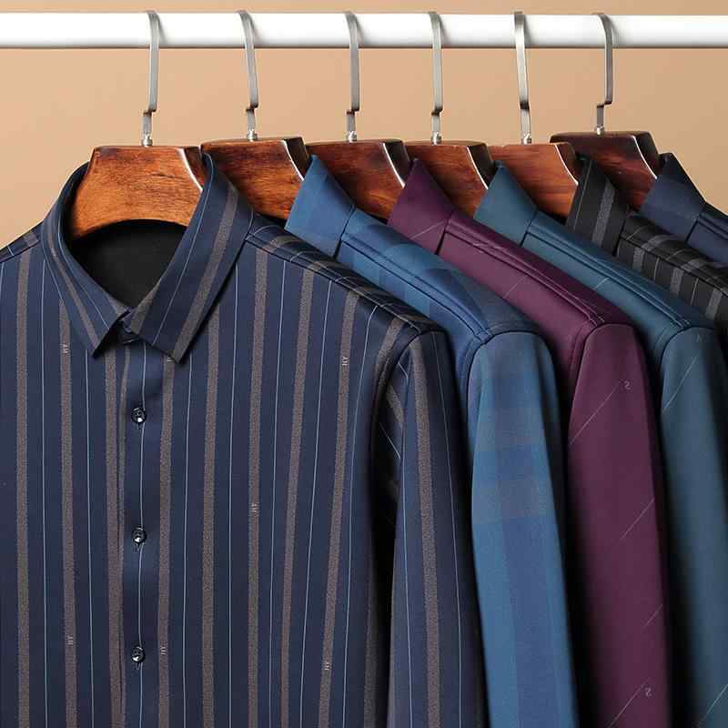 シャツ メンズ 男性用 秋冬 ストライプ 柄 厚手 裏起毛 保温 暖か ストレッチ 防寒 ビジネス 紳士