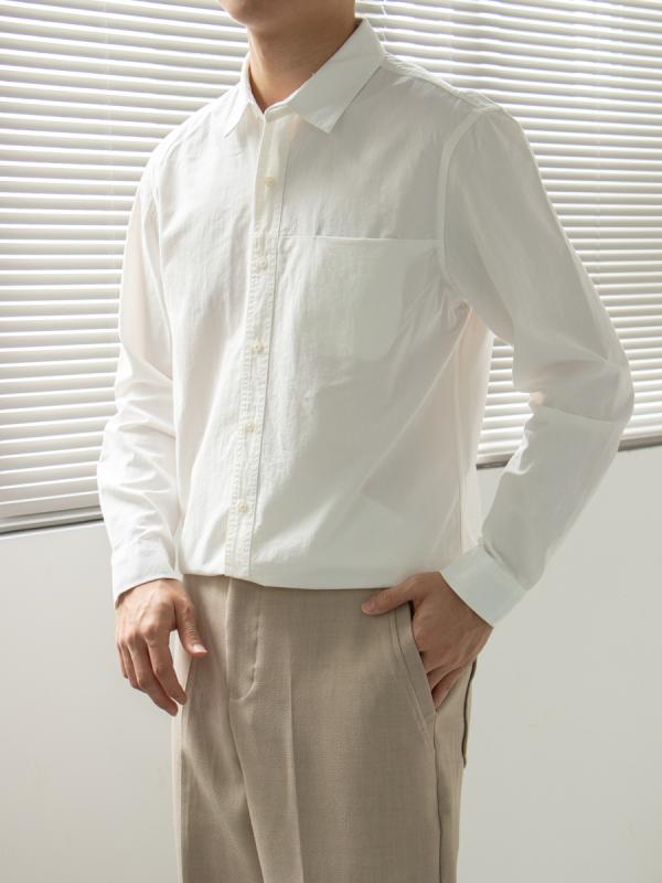 シャツ メンズ 長袖 コットン 春秋 無地 カジュアル トップス 男性用 紳士服 通気性 吸湿速乾 ホワイト ピンク系 杏色 グリーン ブルー コーヒー色 ブラック2