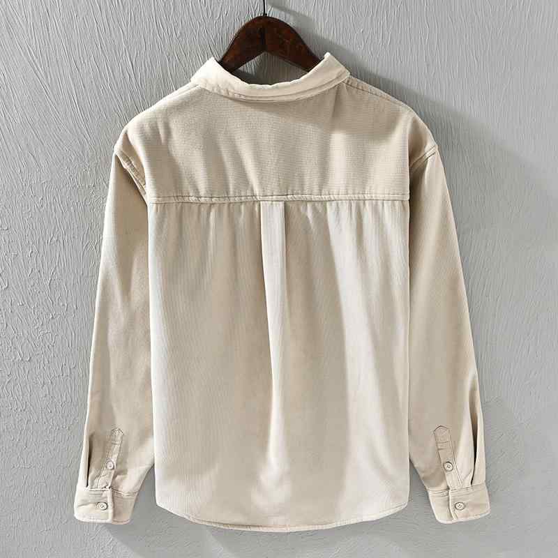 シャツ メンズ 男性用 長袖 コーデュロイ ネルシャツ 裏起毛 厚手 無地 シンプル カジュアル 秋冬 杏色 米白 焦糖色 ライトグレー ライトグリーン ダークグリーン ピンク 紺色 ブルー