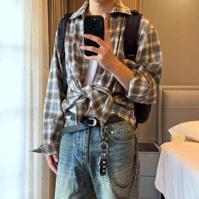 シャツ 男女兼用 チェック柄シャツ 長袖シャツ コットン ネルシャツ 古着風 ビッグシルエット オーバーサイズ カジュアル 春秋 トップス