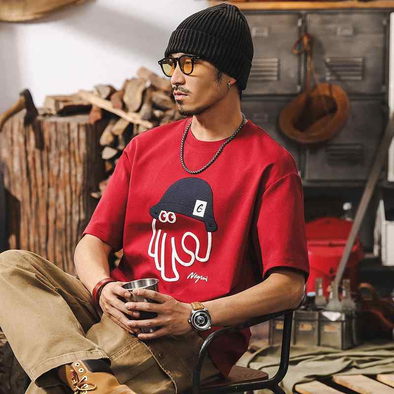 Tシャツ メンズ 半袖 薄手 接触冷感 プリント 立体 ?面 コットン混紡 ラウンドネック ドロップショルダー ゆったり スポーツ 普段使い レッド ブラック ホワイト