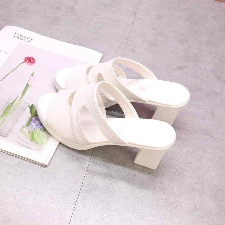 サンダル レディース 厚底 魚口 スリッパ オープントゥ カジュアル ブラック ホワイト 人工PU 橡胶 2024年春夏画像