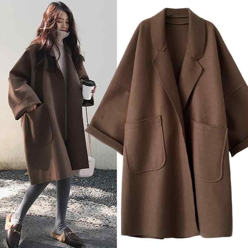 コート レディース 秋冬 韓国風 小柄 ショート丈 ゆったり 学生 無地 ウール アウター 黒 茶色 S M L XL 2XL 3XL かわいい カジュアル