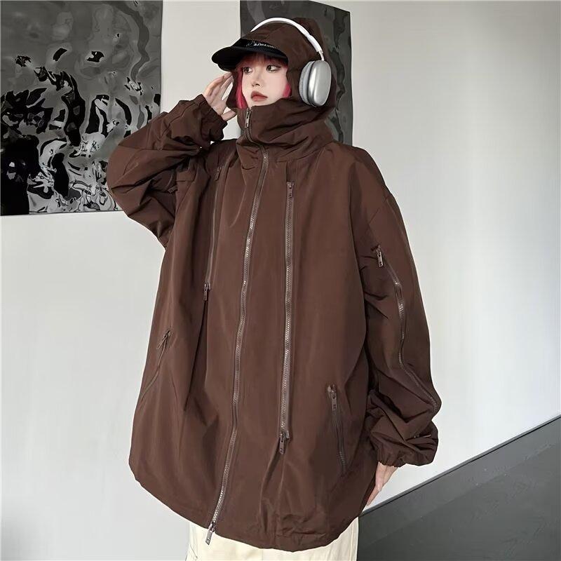 マウンテンパーカー レディース ゆったり 長袖 ブルゾン ジャンパー ミリタリージャケット ワークジャケット ポリエステル 無地 黒/カーキ/グリーン アウトドア ストリート カジュアル スポーティー