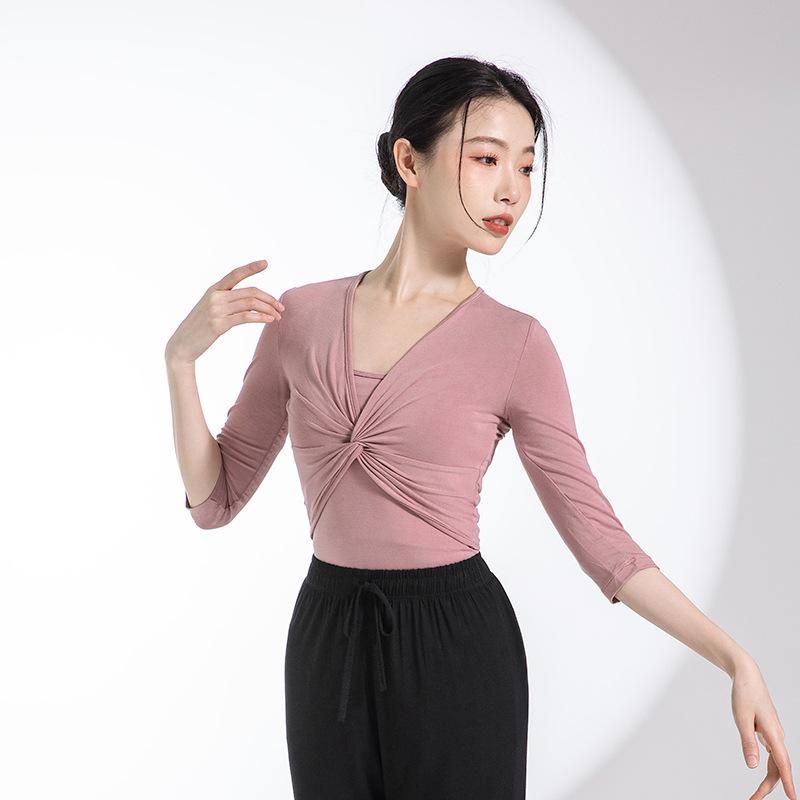 ダンス衣装 レディース 2点セット トップス 練習着 バレエ ウェア モダール レトロ舞踊 体操服 ヨガ 運動着 長袖 無地 S M L XL 2XL 3XL 鵝黄色 黒 灰青 豆緑 コーラルピンク 4,205円