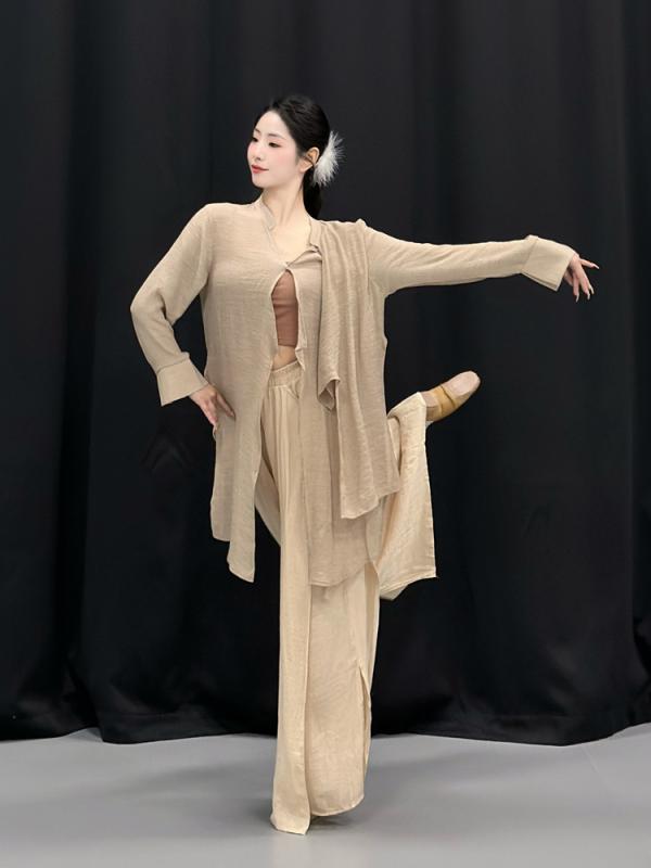シャツ レディース 練習着 トップス 中国レトロ舞 現代舞 ワイドパンツ ズボン セットアップ ポリエステル 無地 長袖 舞台衣装 発表会 S M L XL XXL 春秋冬