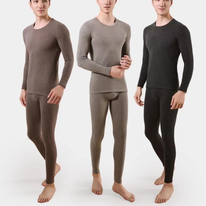 メンズ ウール インナー 上下セット 男性用 保温 肌着 トップス スムース 長ズボン 秋冬 黒 グレー 紺 L XL XXL XXXL2