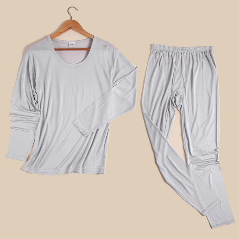 インナー メンズ 男性用 絹 長袖 丸首 上下セット 部屋着 寝巻き 保温性 グレー 紺色 L XL XXL