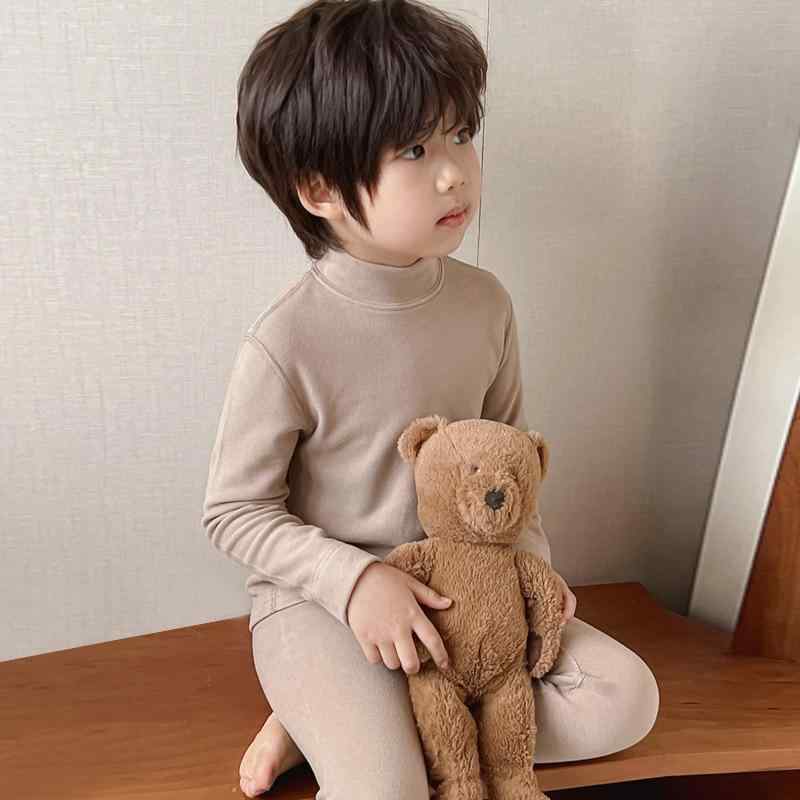 赤ちゃん用 あったか肌付き 上下仕掛ける お坊っちゃん 御姉さん 長袖 秋冬 朦々たる 生まれ変わり衣料繊維 半ハイネック 保温 熱のある状態 お部屋着 普段使い走り 薄墨色 サクラ色系2