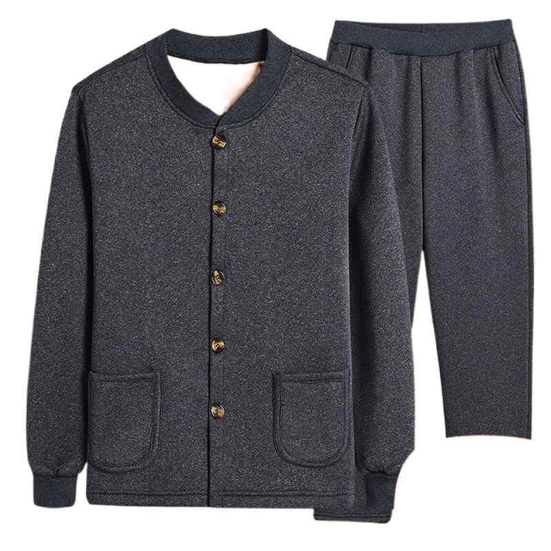肌着 メンズ 高齢者用 上下セット 裏起毛 あったかインナー シャツ パンツ 綿100% シニア 開き カーディガン 長袖 ズボン下 秋冬 暖か 深グレー ブラック
