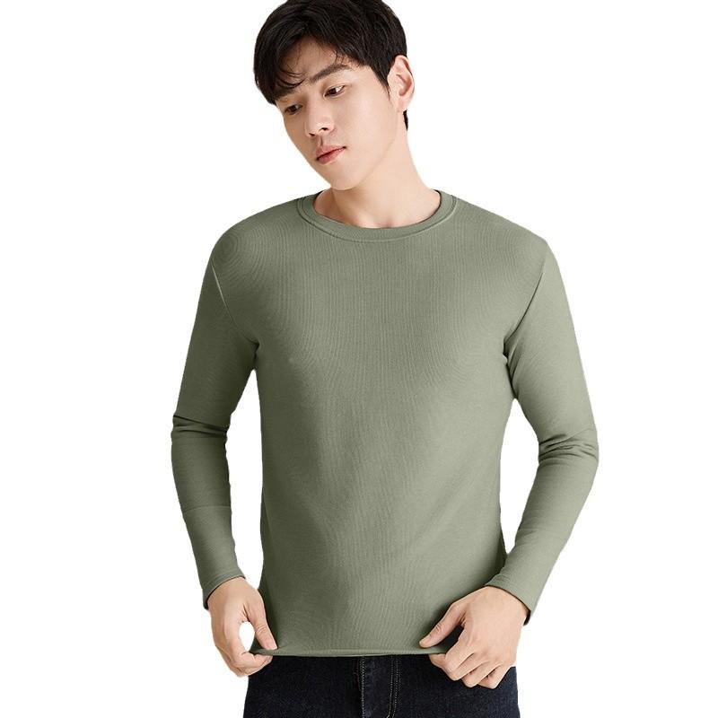 メンズ 保温インナー トップス 丸首 肌着 長袖Tシャツ 無地 ストレッチ 部屋着 秋 冬 黒 ブラック 厚手 男性用 静電気防止