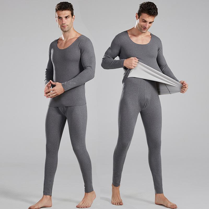 インナー 男性用 保温インナー 上下セット ポリエステル 無地 丸首 スリム グレー 紺色 墨緑 修身