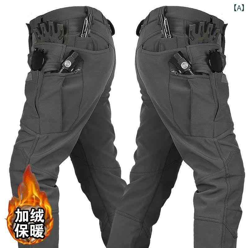 パンツ 男性用 アウトドア 登山パンツ 防寒 裏起毛 ズボン 多機能 釣り ウェア 撥水 厚手 作業着 カーゴパンツ 秋冬