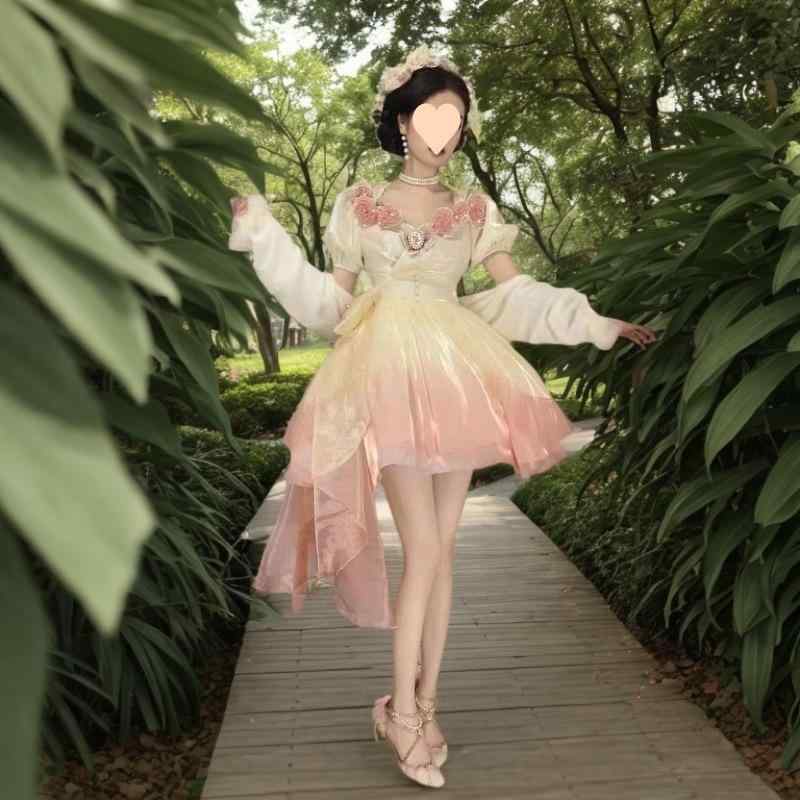 衣装 レディース マーメイド姫 グラデーション 御姫様 チュール 華燭の典 寄りあい御召しもの 立体花 つがい結び 提灯捩り 遊撃手 ロング 可愛らしい 街頭 潮人