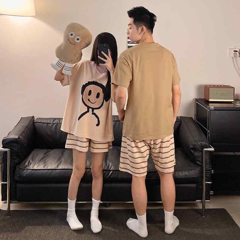 パジャマ レディース メンズ 半袖 短パン 上下セット カップル 部屋着 ルームウェア ポリエステル ゆったり 薄手 涼しい 快適 リラックス 春夏2