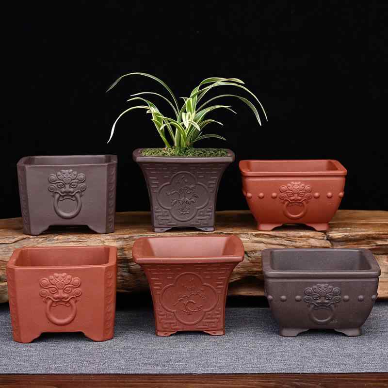 花瓶 陶器 多肉植物 菖蒲 蘭 盆栽 植木鉢 卓上 紫色 赤色2