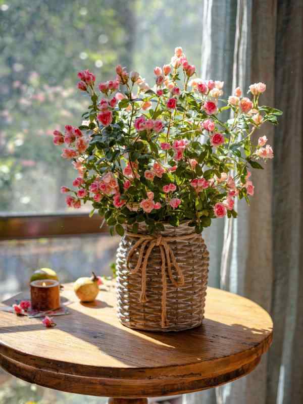 花瓶 インテリア ローズ 薔薇 バラ 造花 飾り 永生花 花束 リビング 部屋 デスク 桃 ピンク 白 シャンパン