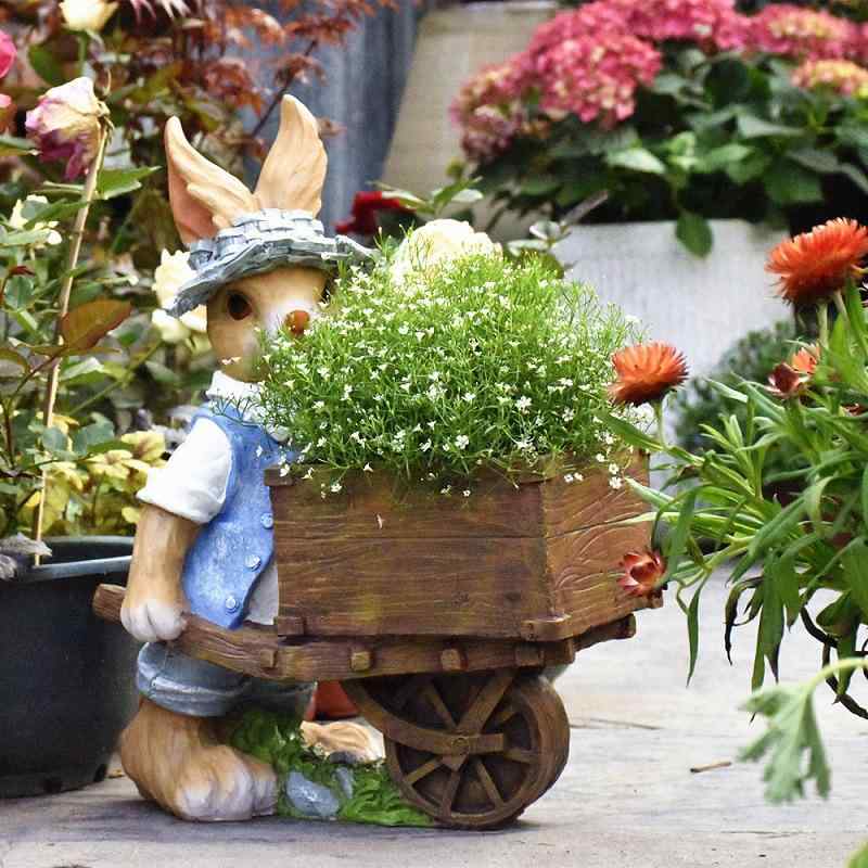 花瓶 ウサギ ガーデニング 庭 樹脂製 園芸 鉢植え 多肉植物 寄せ植え プランター オーナメント 置物 庭園 玄関 ベランダ ガーデン 庭造り かわいい 鉢植え