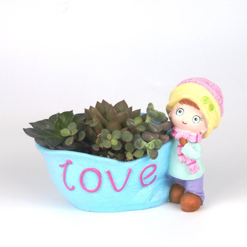 植木鉢 かわいい女の子と男の子 樹脂 卓上式 寄せ植え 家庭菜園 オフィス ホテル ショッピングモール 緑化工事2