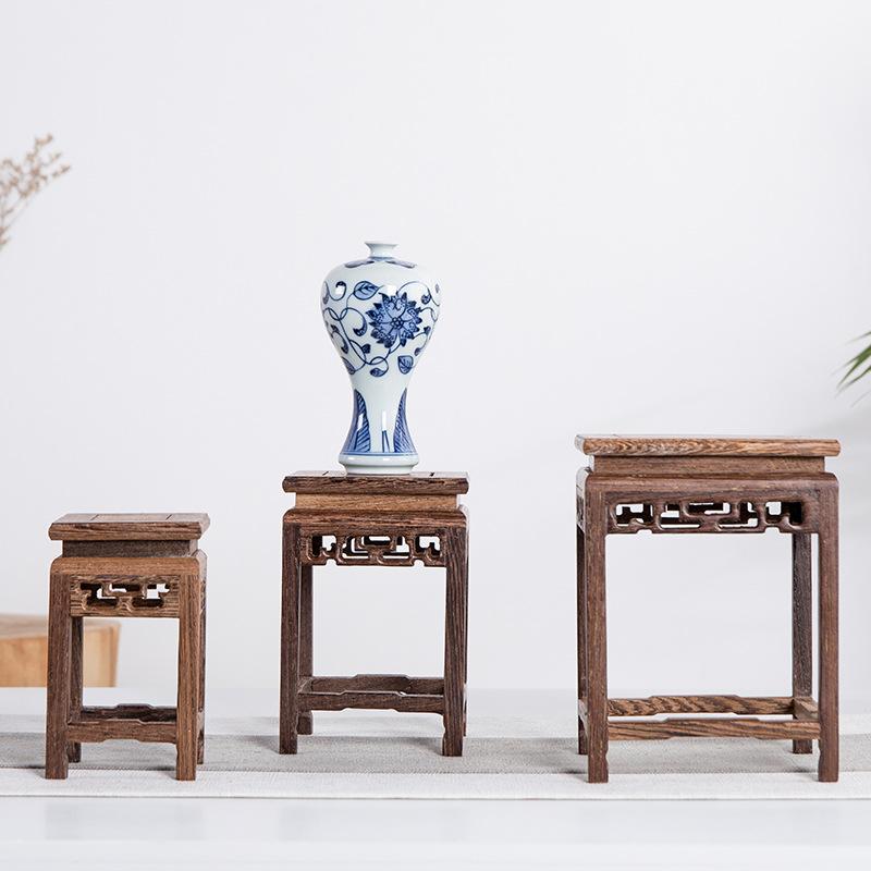 楽天市場】2点セット 紫檀 無垢材 平卓 唐木 花台 透かし彫り 置台