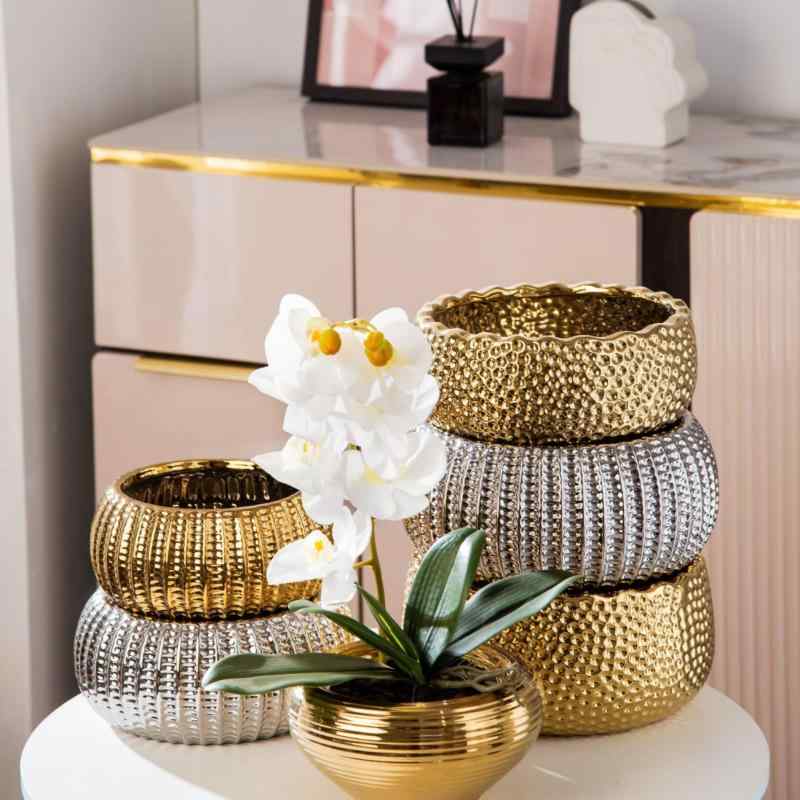 花瓶 陶器鉢 植木鉢 ゴールド シルバー 大中小 彩? 電気メッキ加工 現代風 観葉植物 多肉植物 寄せ植え 鉢カバー2