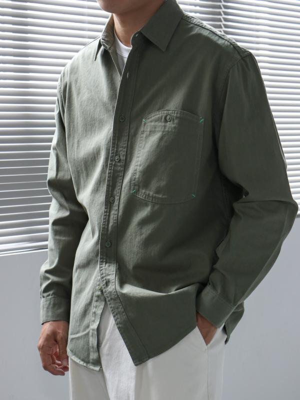 シャツ メンズ 長袖 コットン 刺・墸 ポケット付き ?松 カジュアル H版型 秋 男性用 トップス 白 緑 青 杏色 ピンク系