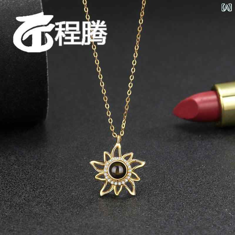 ネックレス シルバー925製 太陽花 ペンダント 十字チェーン ゴールドカラー 花柄 普段使い