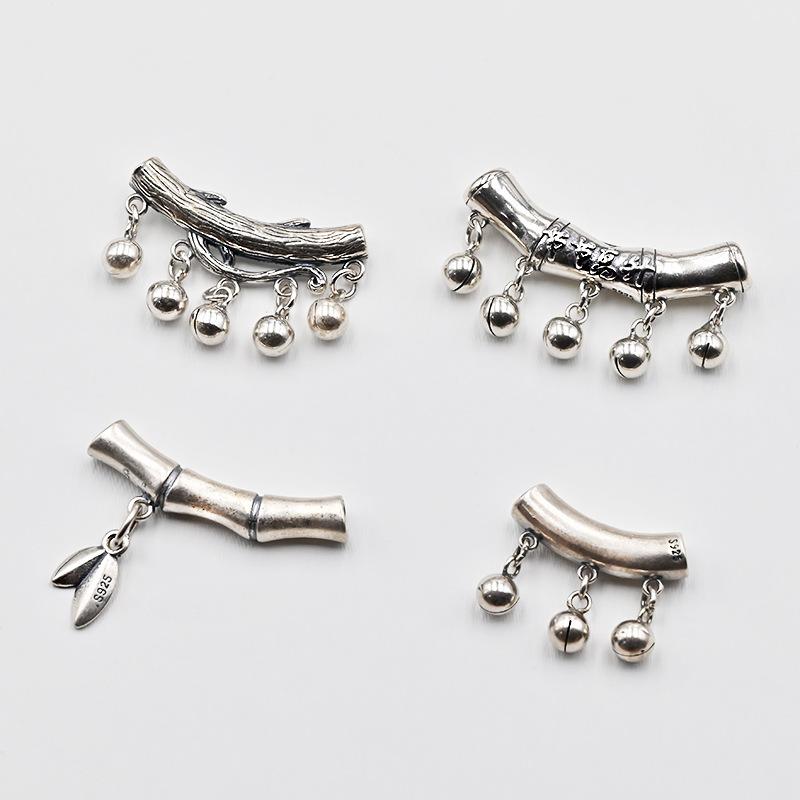 シルバー DIY アクセサリーパーツ 竹モチーフ 心経 彫刻 バングル ネックレス ペンダント 手作り素材 ハンドメイドパーツ