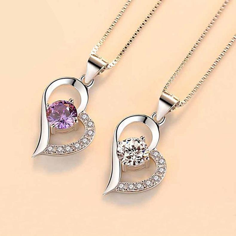 ネックレス レディース ハート シルバー925 銀製 ドロップネックレス ペンダント 十字架チェーン かわいい 森ガール 通勤 普段使い 白 紫 ピンク系 925シルバー