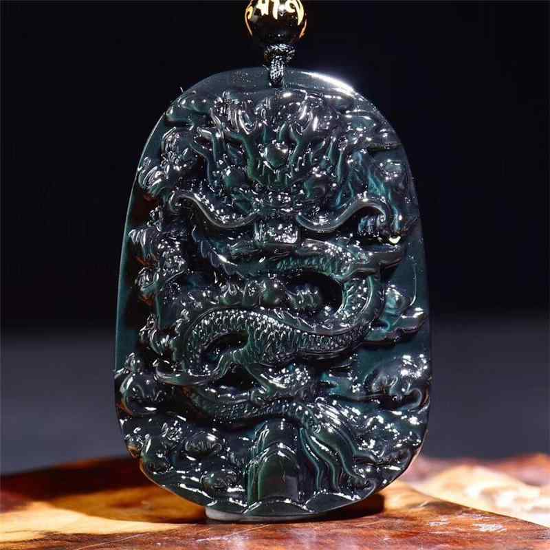 ネックレス メンズ 黒曜石 S字ドラゴン 覇王竜 ペンダント 水晶 パワーストーン お守り アクセサリー 男性用 男女兼用 虹色