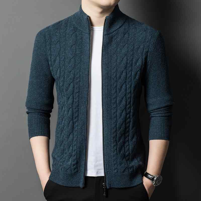ニット カーディガン メンズ 男性用 ウール ジップアップ スタンドカラー 秋冬 厚手 トップス ビジネス 紳士服 カジュアル 中グレー 黒 黄色 茶色 青 赤｜ブリルビ
