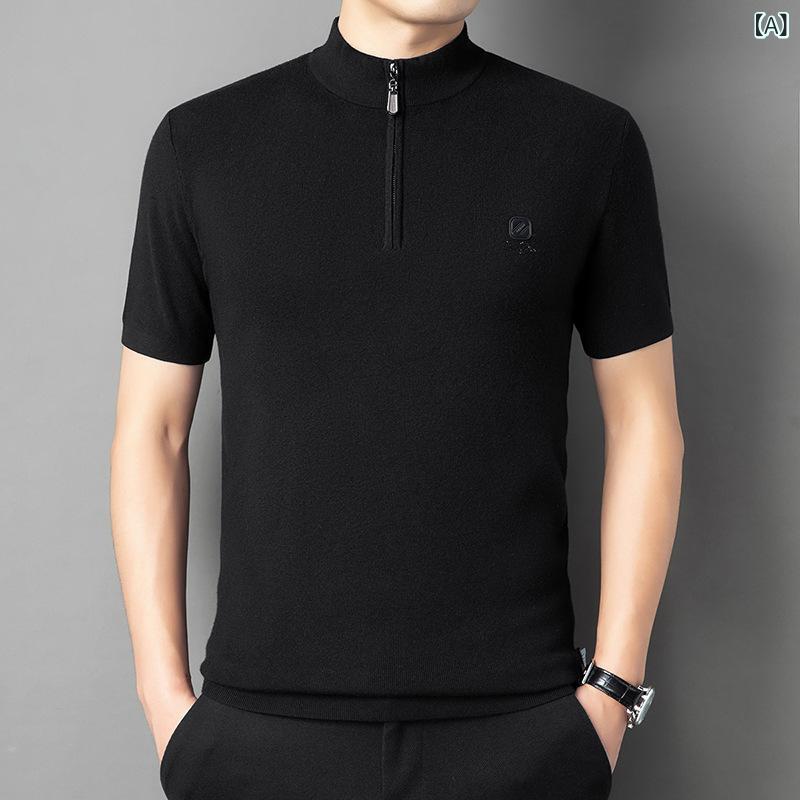 ニット Tシャツ 男性用 夏ニット 半袖 セーター トップス 春夏 秋冬 スリムフィット 無地 レーヨン混紡 ビジネス 通勤 きれいめ 黒 ブラック ワインレッド2