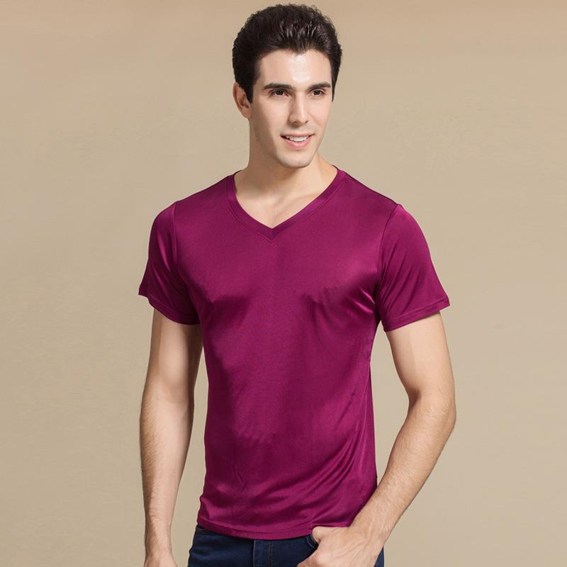 Tシャツ メンズ 男性用 Vネック 半袖  トップス 桑蚕糸 ニット 薄手 吸湿 速乾 接触冷感 ビジネス カジュアル オシャレ着 リラックス 部屋着 春夏 ホワイト ブラック パープル シルバーグレー スカイブルー