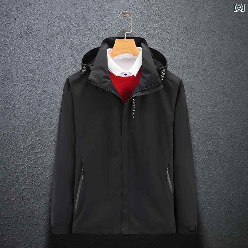 マウンテンパーカー 男性用 春秋 薄手 耐摩耗 アウトドア ジャケット カップル 登山服 アウター ブラック グレー ネイビー デニム ブルー アイボリー レッド2