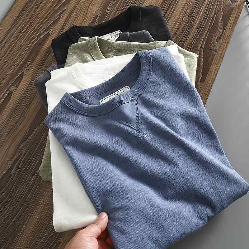 Tシャツ 男性用 竹節綿 黒 白 ラウンドネック 半袖 トップス 普段使い 部屋着