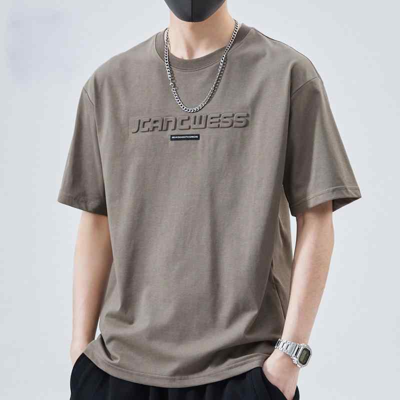 Tシャツ 男性用 コットン混紡 半袖 トップス ラウンドネック ロゴプリント カジュアル スタイル 部屋着 普段使い 吸湿速乾 ブラック ホワイト カーキ ブラウン グリーン グレー