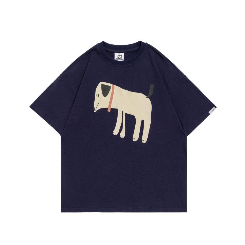 Tシャツ 男性用 半袖 コットン トップス 日式?古 カートゥーン プリント イラスト ゆったり 普段使い 部屋着