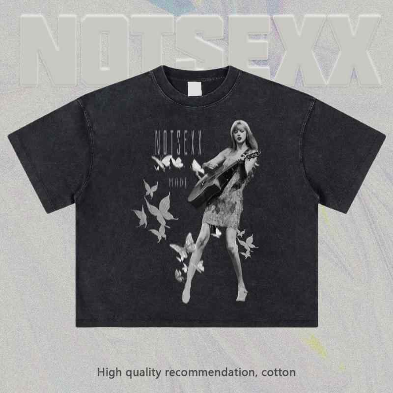 Tシャツ 男性用 半袖 コットン アメリカンレトロ バタフライ プリント ゆったり トップス カットソー 白 黒 ウォッシュ加工 260g