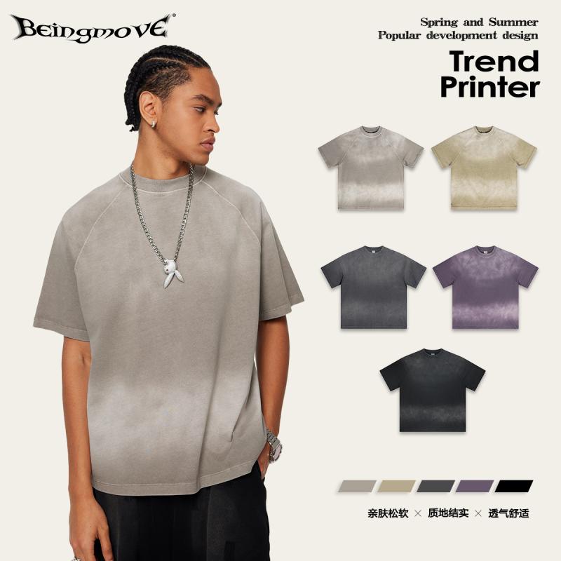 Tシャツ メンズ 男性用 半袖 トップス コットン100% ラウンドネック ドロップショルダー ゆったり ルーズフィット ウォッシュ加工 ブラック グレー パープル カジュアル アメカジ2