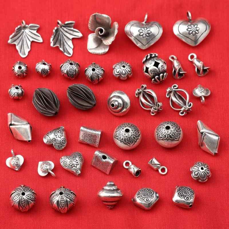 DIY アクセサリーパーツ シルバーパーツ 銀細工 ペンダントトップ 飾り カレンシルバー 小魚 ハート リーフ モチーフ レトロ アンティーク ハンドメイド