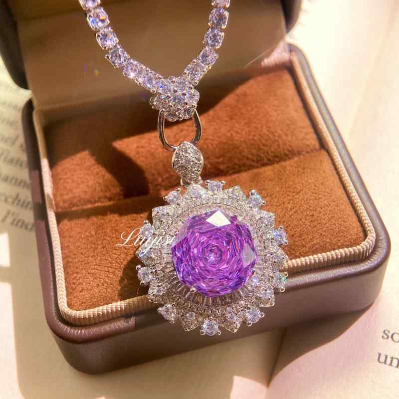 ネックレス レディース ペンダント 高炭素 ジルコニア 薔薇 ローズ 紫 Tanzanite Blue タンザナイトブルー エレガント おしゃれ アクセサリー パーティー