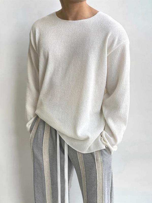 ニット メンズ 男性用 アメリカン ワーク リラックス 長袖 Tシャツ カットソー ルーズフィット 無地 ポリエステル混紡 春秋