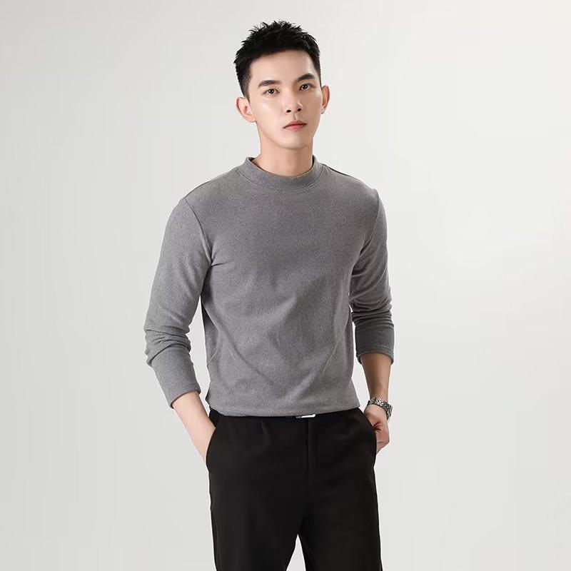 Tシャツ メンズ 男性用 長袖Tシャツ 防寒トップス 秋冬 加絨 裏起毛 あったか インナー カットソー 無地 スリムフィット ポリエステル ブラック ホワイト グレー ベージュ コーヒー色 グリーン