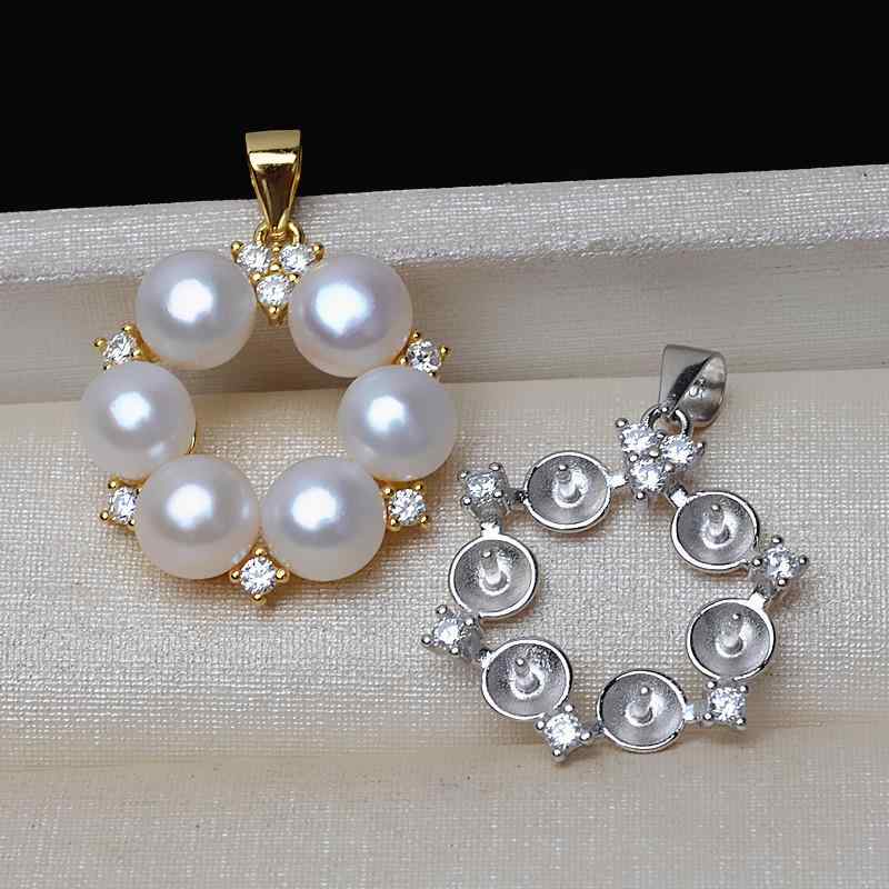 ペンダントトップ s925 シルバー 韓国風 小花 ドーナツ 6mm 6.5mm ジルコニア パール 電気メッキ加工