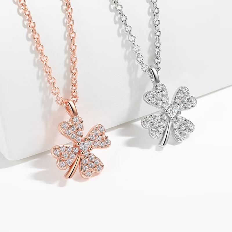 ネックレス レディース 四つ葉 クローバー ペンダント シルバー925 花柄 鎖骨チェーン 白金色 ローズゴールド ファッション プチプラ アクセサリー ジュエリー