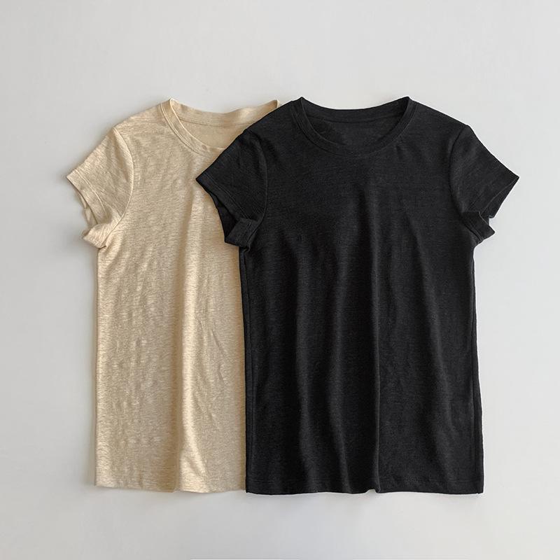 Tシャツ レディース 麻 リネン ラウンドネック 長袖 チュニック カットソー ブラウス トップス 薄手 ゆったり ナチュラル ベージュ系2