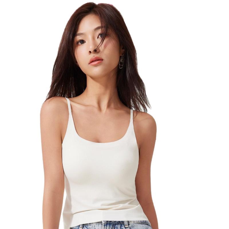 キャミソール レディース 春夏 一体型 ブラパッド付き インナー トップス 綿100% 無地 黒 白 伸縮性 吸湿性