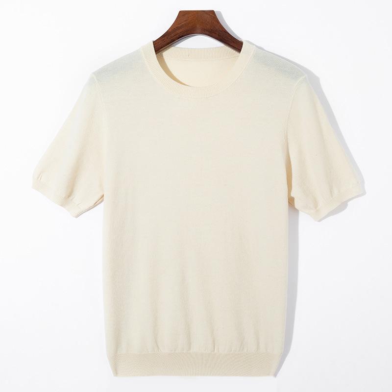 Tシャツ メンズ 半袖 羊毛 ニット トップス ビジネス カジュアル 無地 サマー ウール クルーネック カットソー 紳士服 黒 グレー ベージュ